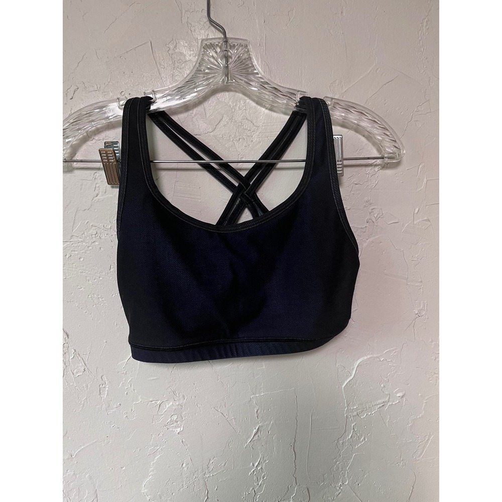 Wear It To Heart WITH‎ Womens Medium Navy Blue Black Strappy Mesh Sports Bra